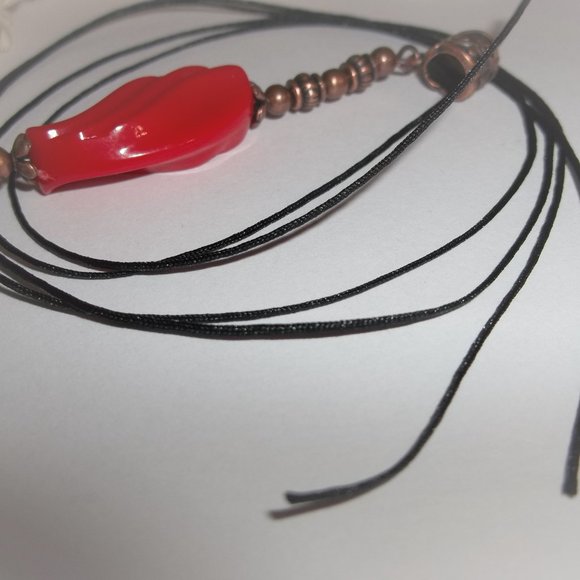 Bright Red Rustic Copper Boho Necklace Statement Jewelry Gift Idea For Her 6744 - Picture 5 of 9